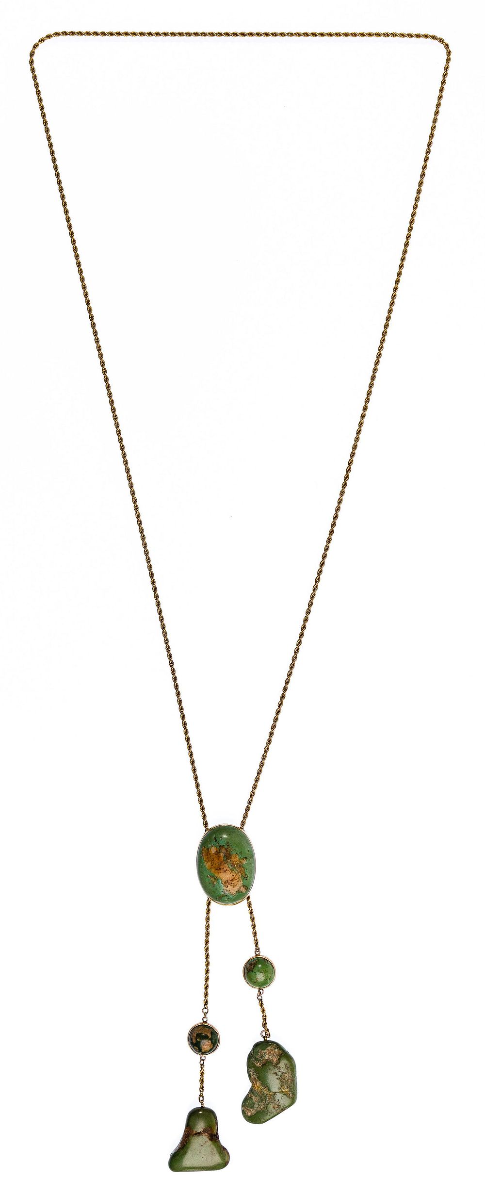 Lot 527: 14k Yellow Gold and Turquoise Lariat Necklace