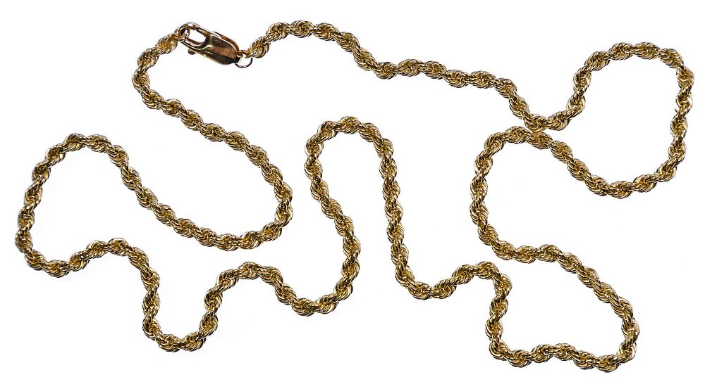 Lot 528: 14k Yellow Gold Twisted Rope Necklace