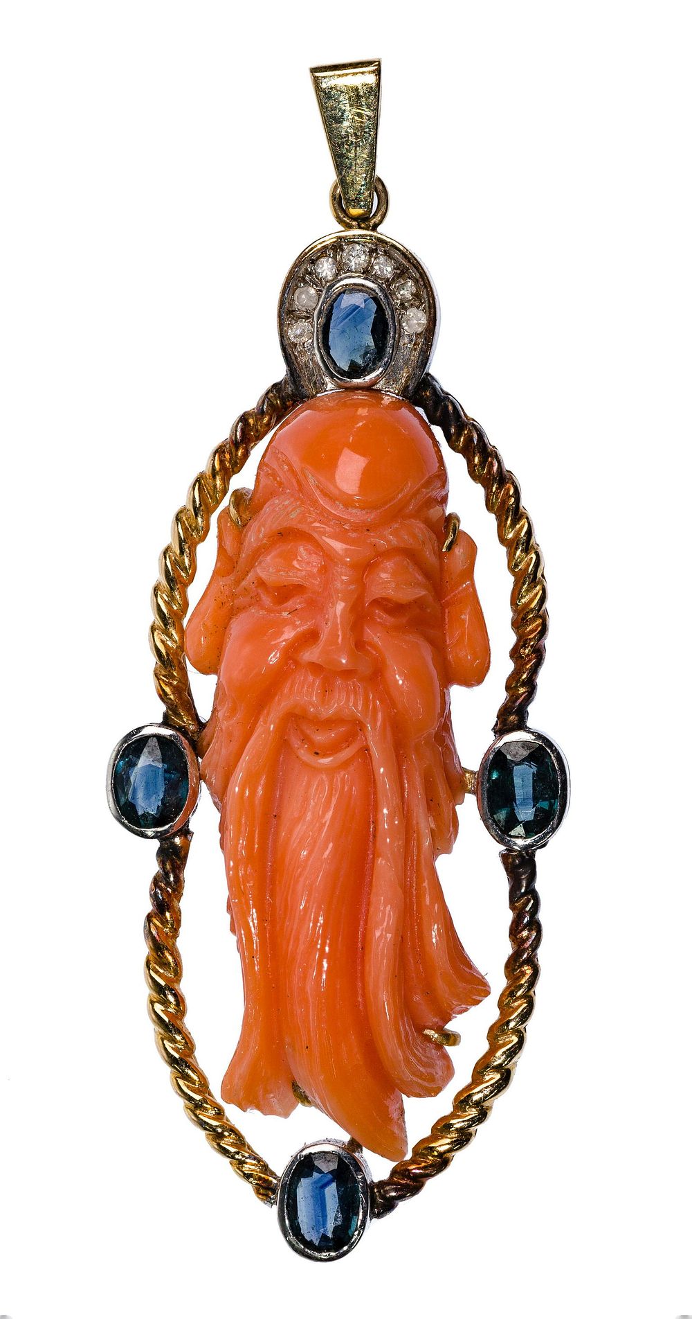 Lot 530: 14k White and Yellow Gold and Coral Pendant