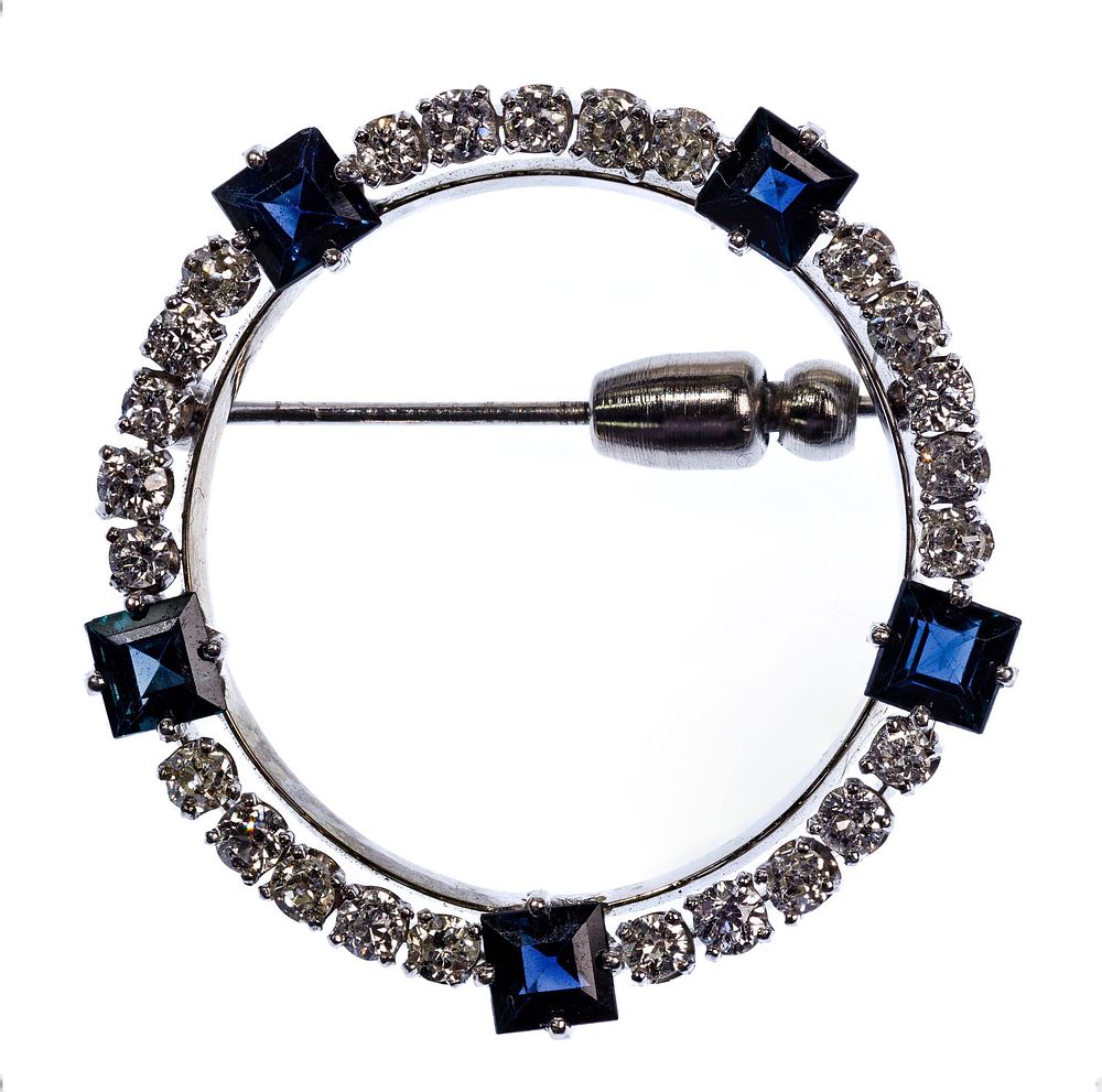 Lot 544: 14k White Gold, Sapphire and Diamond Brooch
