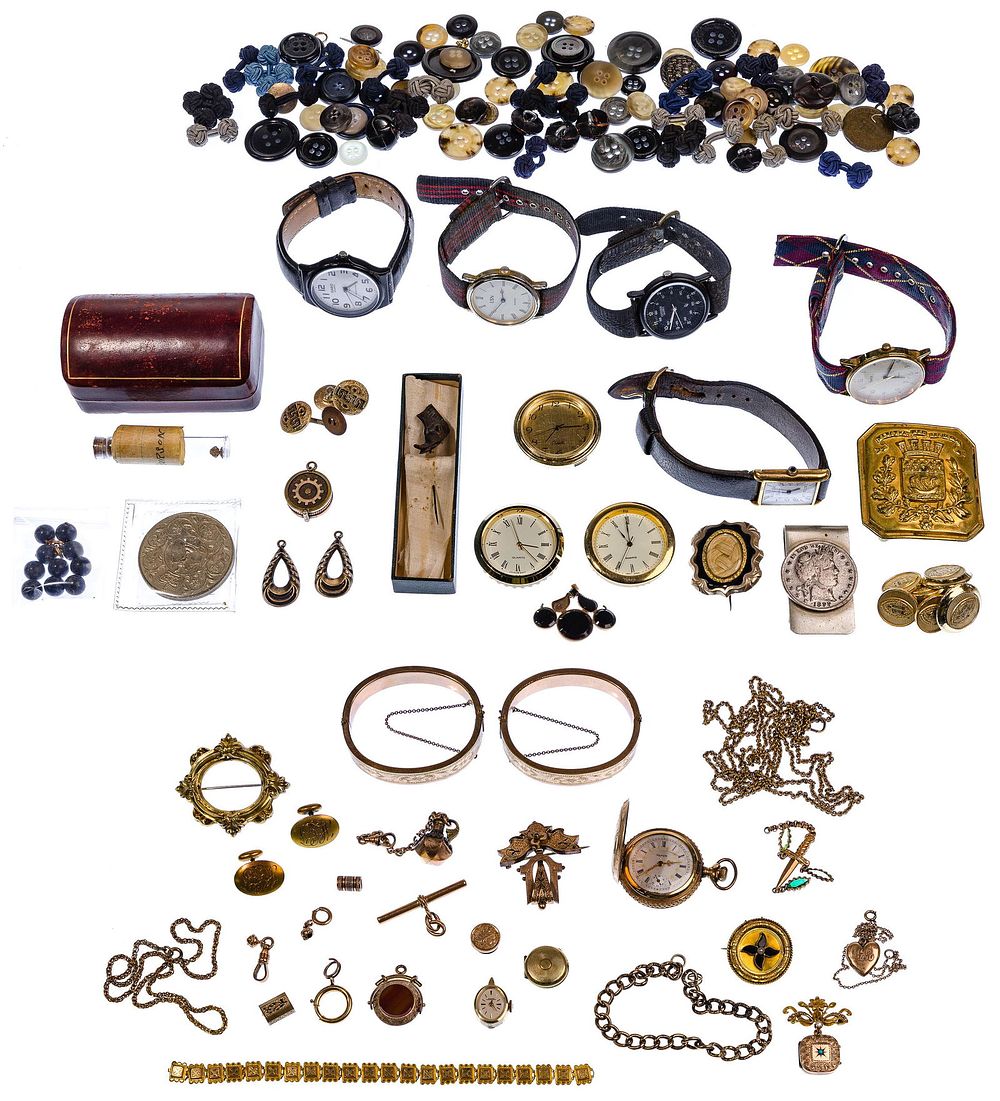 Lot 559: Gold, Gold Filled, Costume Jewelry and Watch Assortment