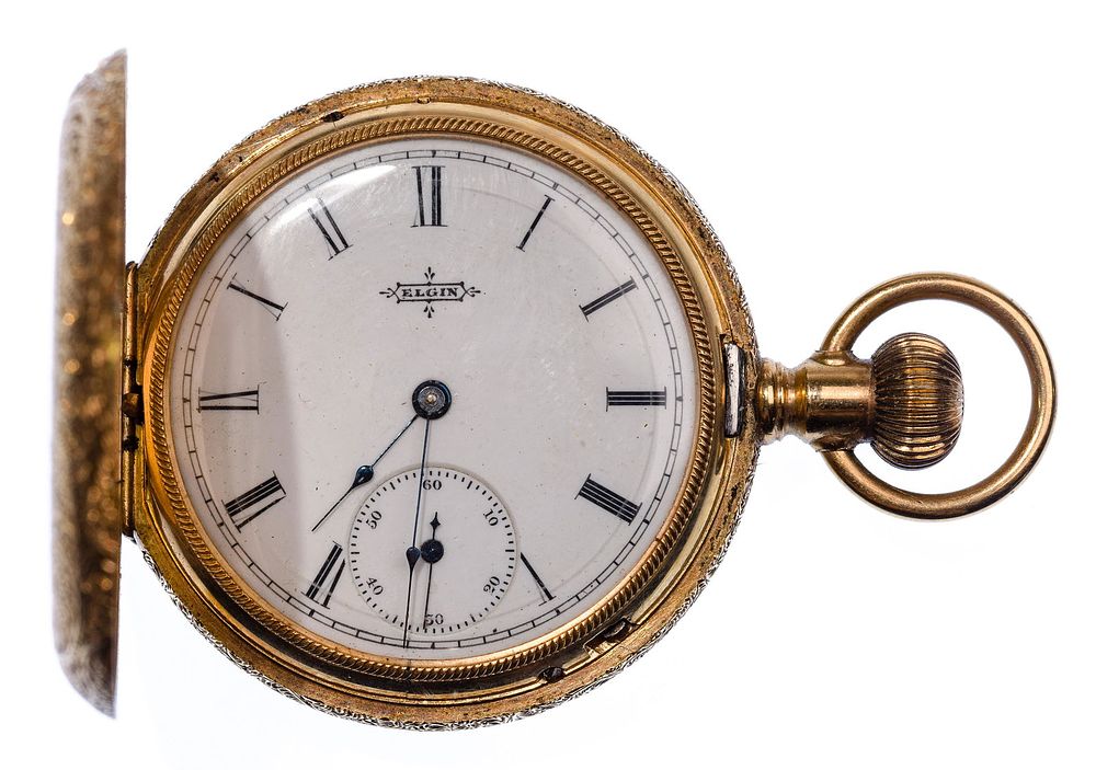 Lot 571: Elgin 14k Yellow Gold Hunt Case Pocket Watch