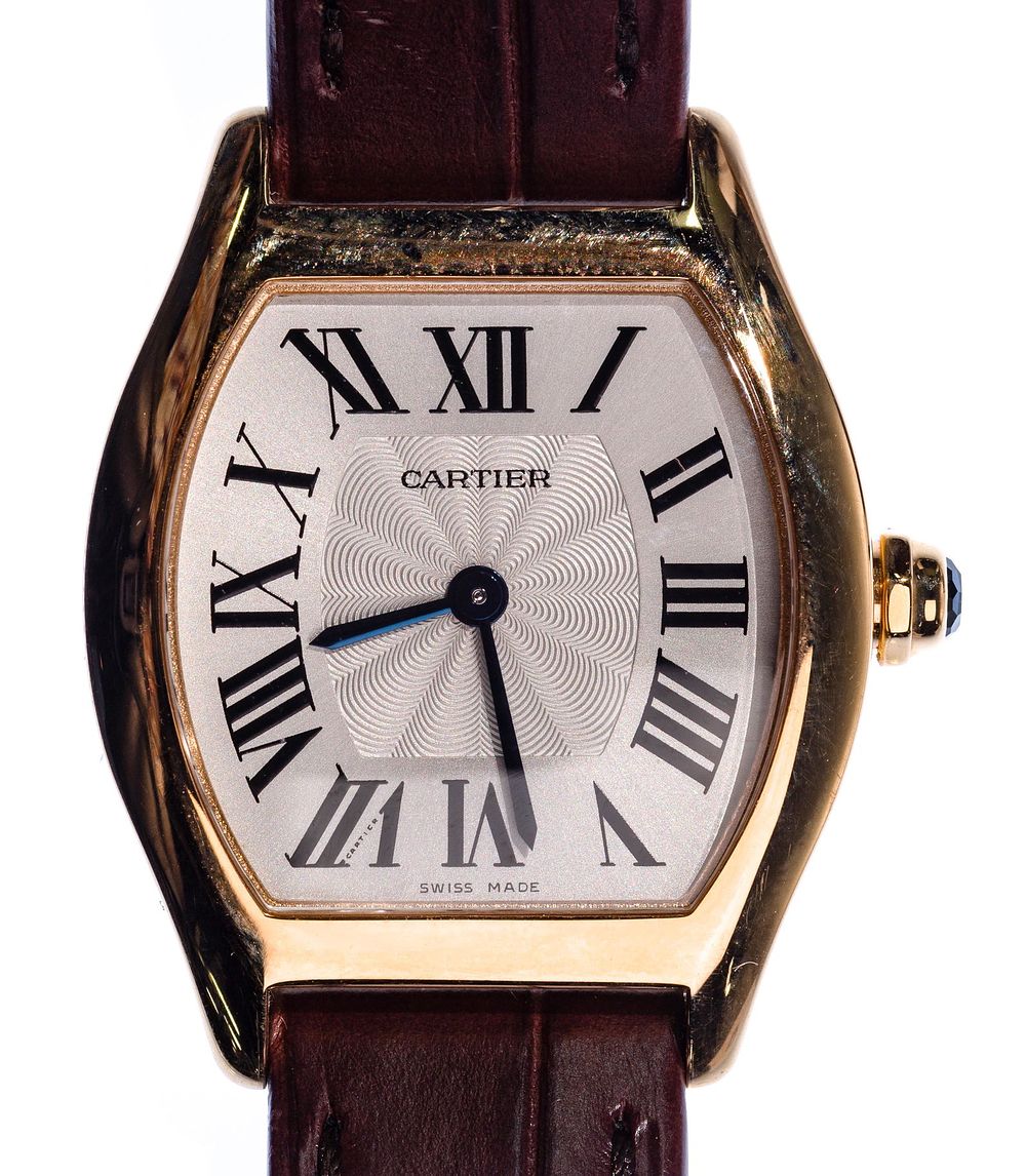 Lot 574: Cartier 'Tortue' 18k Rose Gold Wristwatch