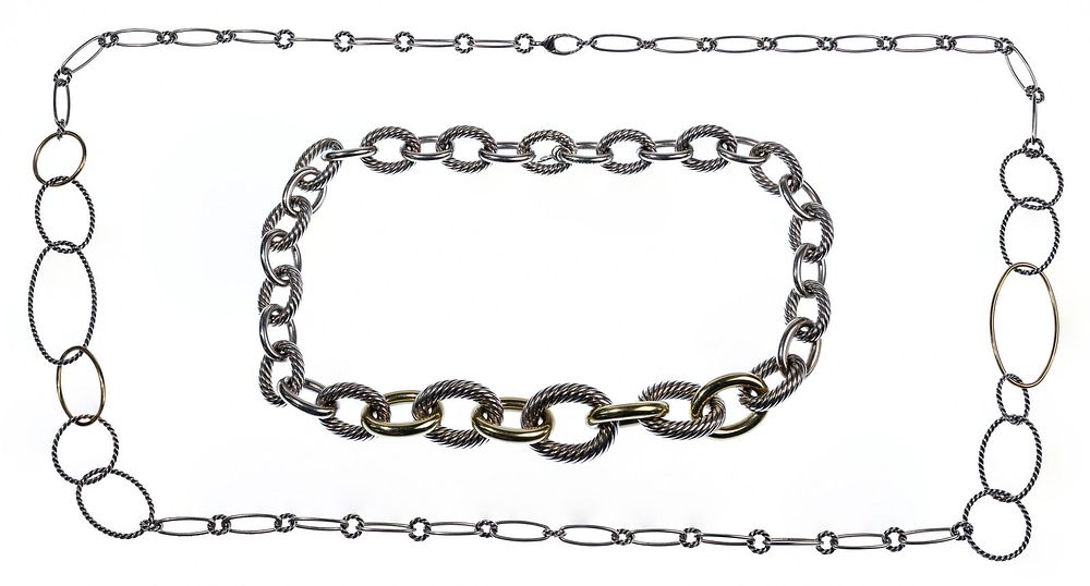 Lot 585: David Yurman 18k Gold and Sterling Silver Necklaces