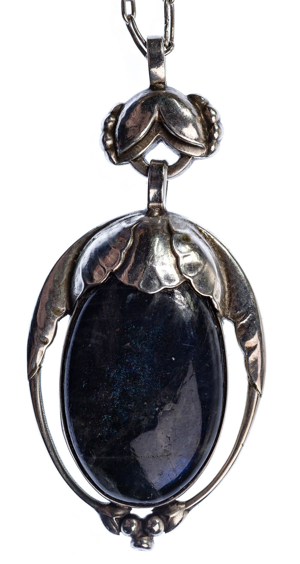 Lot 592: Georg Jensen Silver and Blue Hard Stone Pendant on