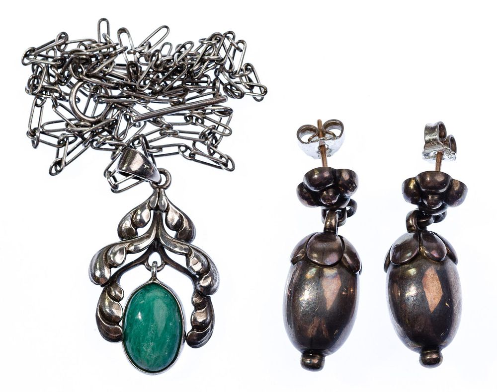 Lot 593: Georg Jensen Silver and Chrysoprase Necklace