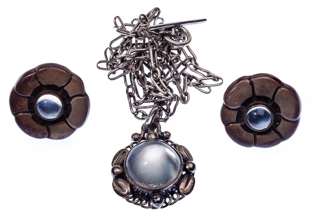 Lot 594: Georg Jensen Silver Earrings and Pendant on Necklace