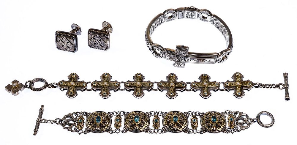 Lot 600: Konstantino 18k Gold and Sterling Silver Cufflink and