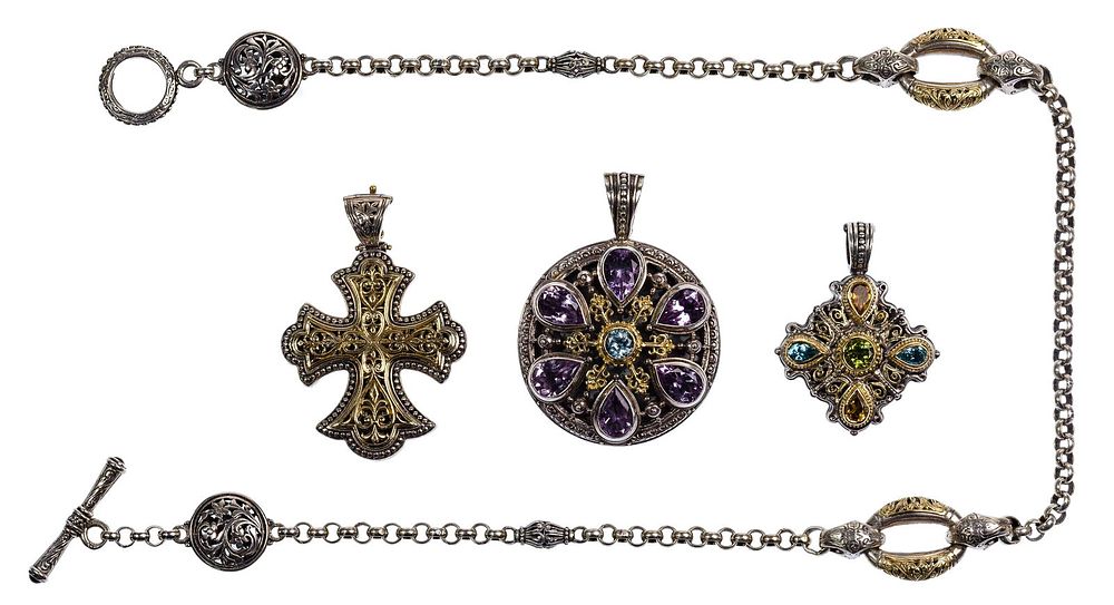 Lot 601: Konstantino 18k Gold and Sterling Silver Pendant and