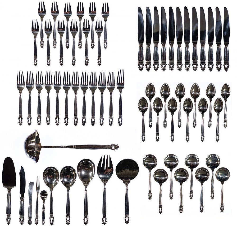 Lot 650: Georg Jensen 'Acorn' Sterling Silver Flatware Service