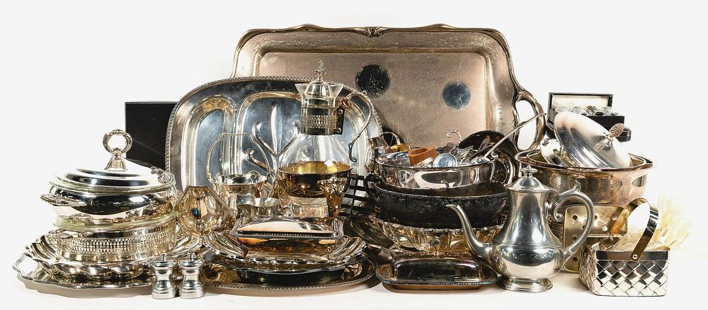 Lot 674: Silverplate Hollowware and Flatware Assortment