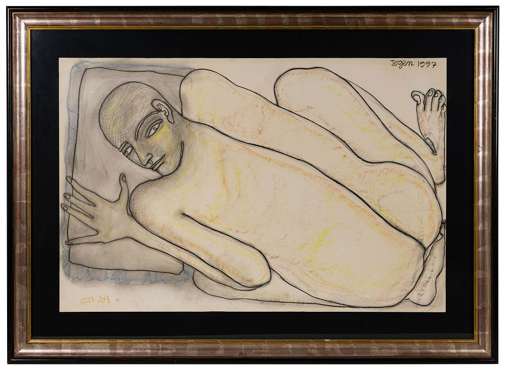 Lot 203: Jogen Chowdhury (Indian, b.1939) Pastel on Paper