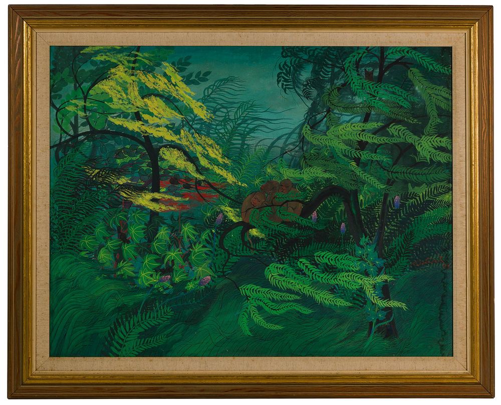 Lot 266: Unknown Artist 'Life in the Forest' Oil on Canvas