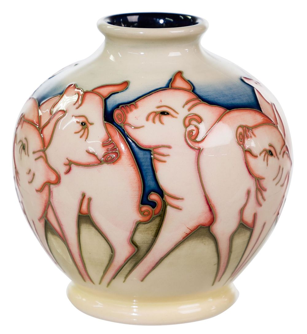 Lot 276: Moorcroft 'Fowler's Farmyard Pigs' Vase