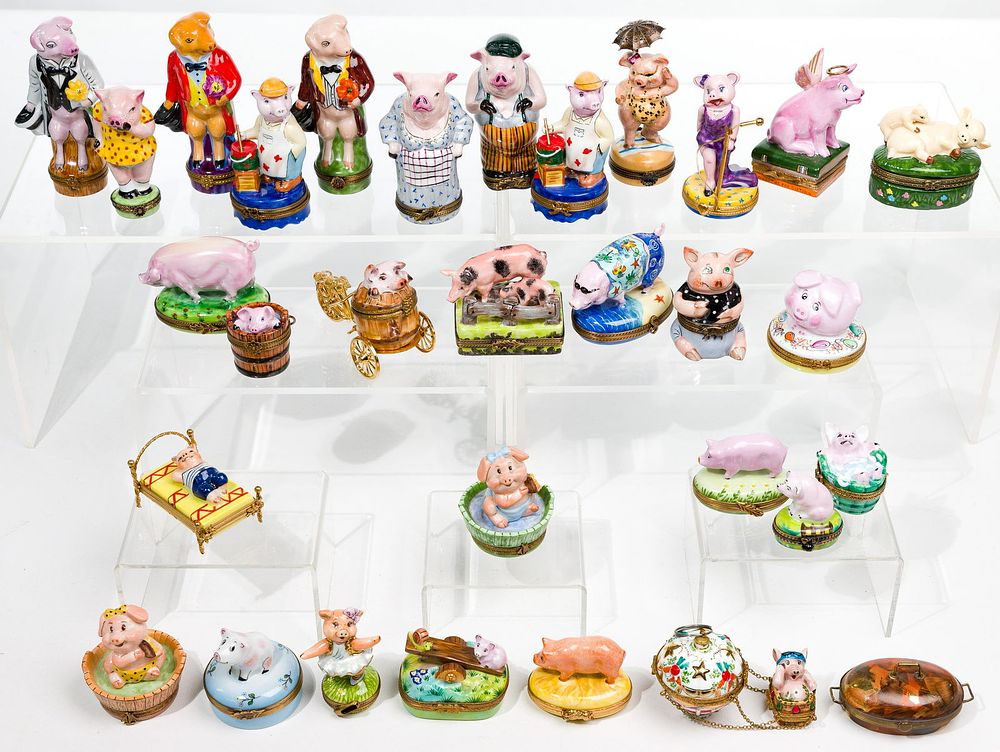 Lot 285: Limoges Pig Themed Trinket Box Collection