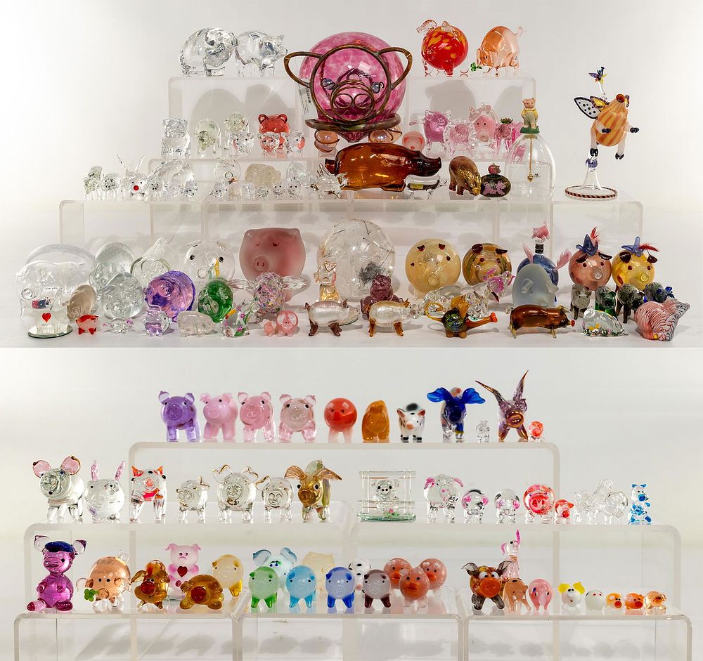 Lot 352: Pig Crystal and Glass Figurine Assortment