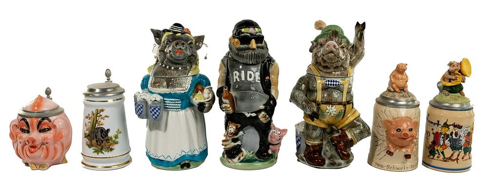 Lot 361: Pig Motif Beer Steins