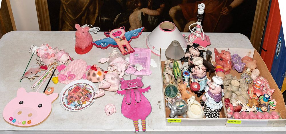 Lot 383: Pig Lamp and Candle Holder Assortment