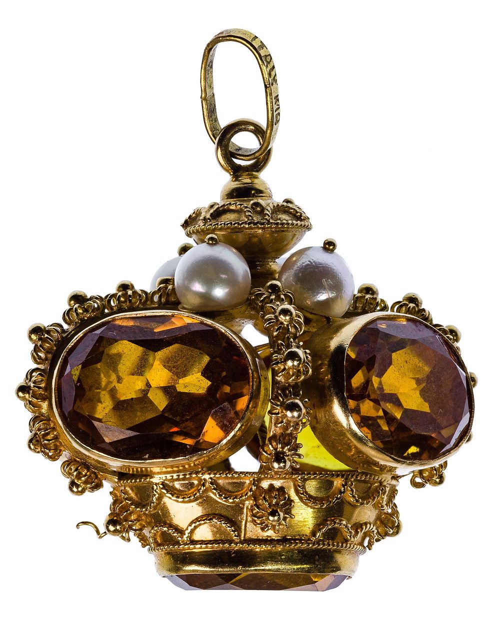 Lot 421: 18k Yellow Gold and Yellow Sapphire Crown Pendant