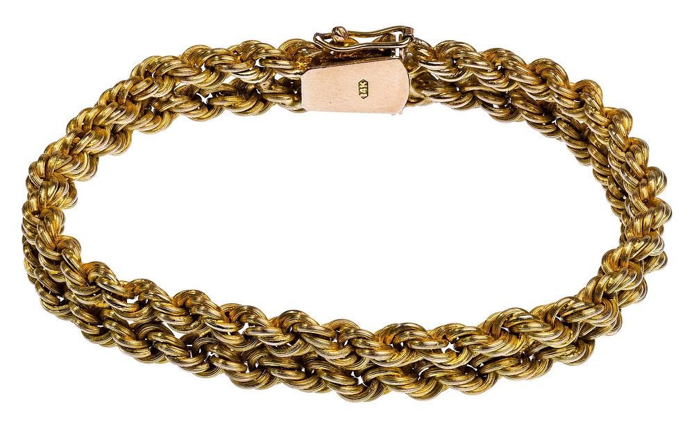 Lot 429: 14k Yellow Gold Twisted Rope Bracelet