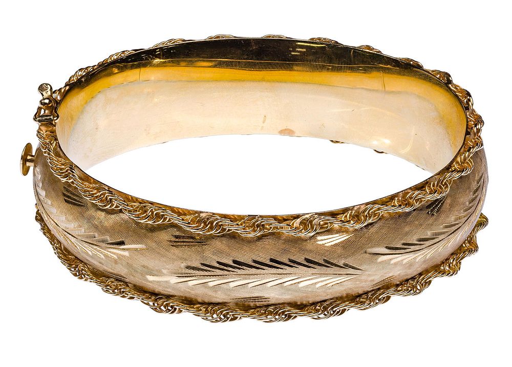 Lot 430: Rine 14k Yellow Gold Hinged Bangle Bracelet
