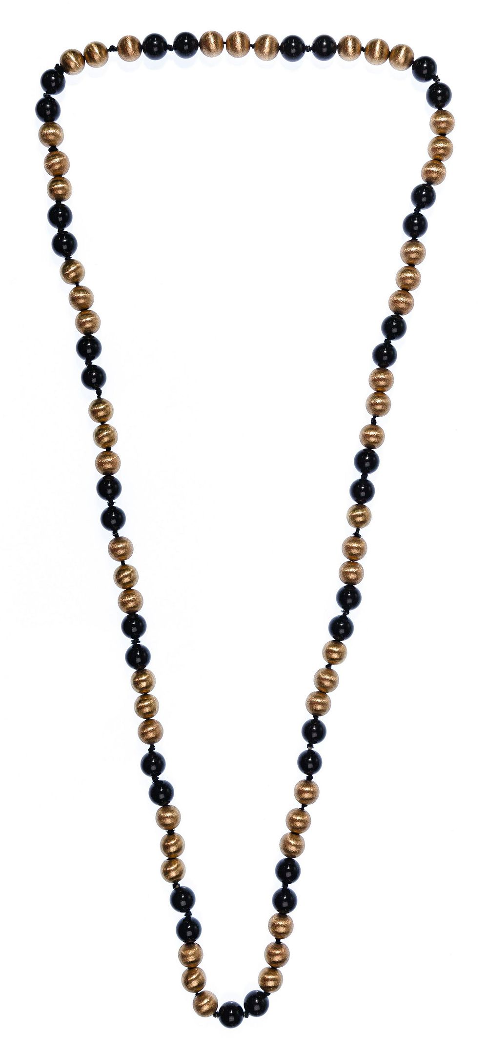 Lot 438: 14k Yellow Gold and Black Bead Necklace