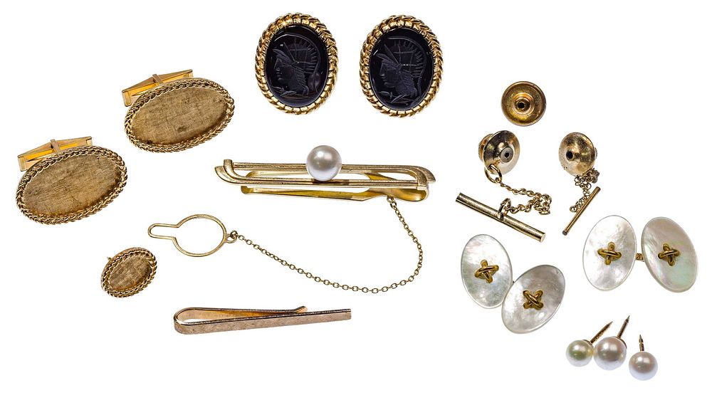 Lot 441: 14k Gold Cufflink and Tietack Assortment