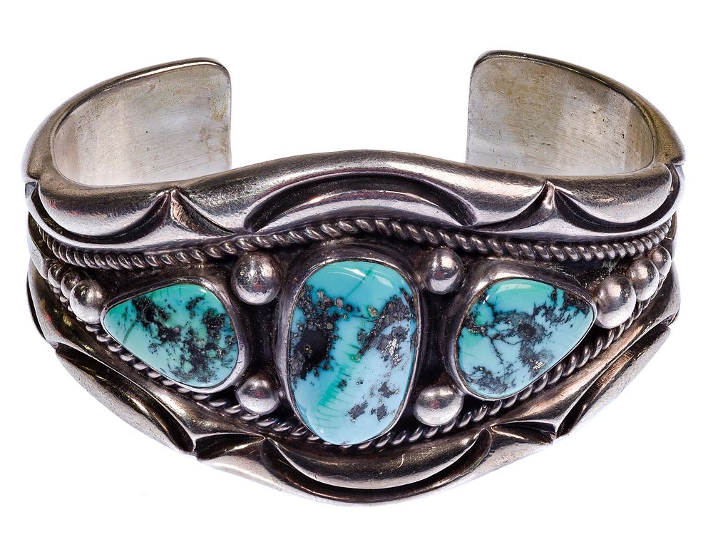 Lot 521: Orville Tsinnie Sterling Silver and Turquoise Cuff