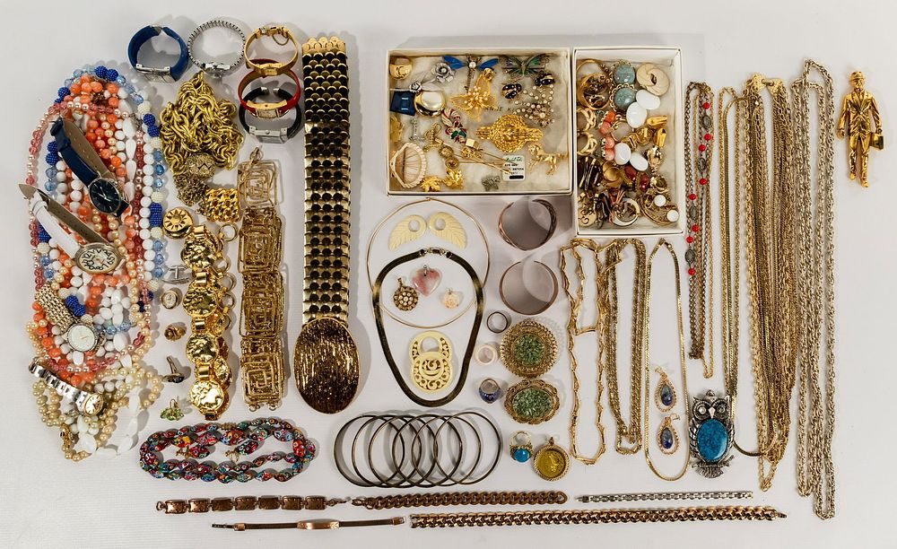 Lot 548: 14k Gold Earrings and Costume Jewelry Assortment