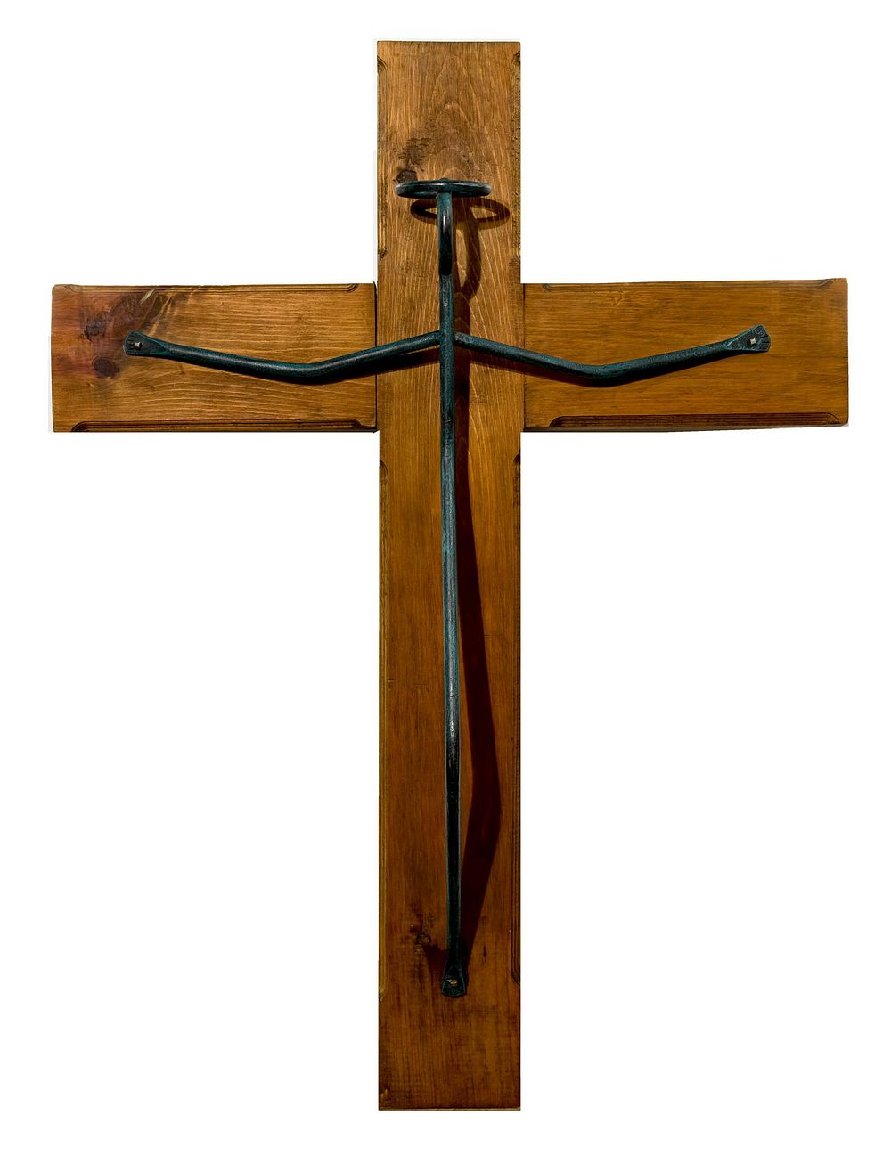Lot 222: Modernist Wrought Iron and Wood Crucifix Wall Hanging