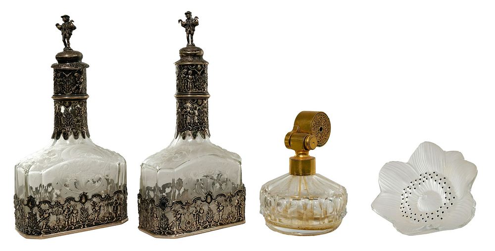 Lot 225: Sterling Silver and Glass Perfume Bottle Assortment