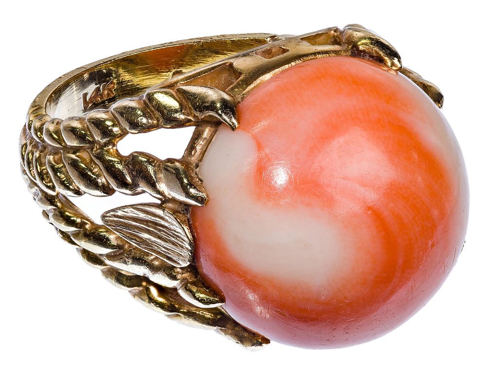 Lot 266: 14k Yellow Gold and Pacific Deep Sea Coral Ring