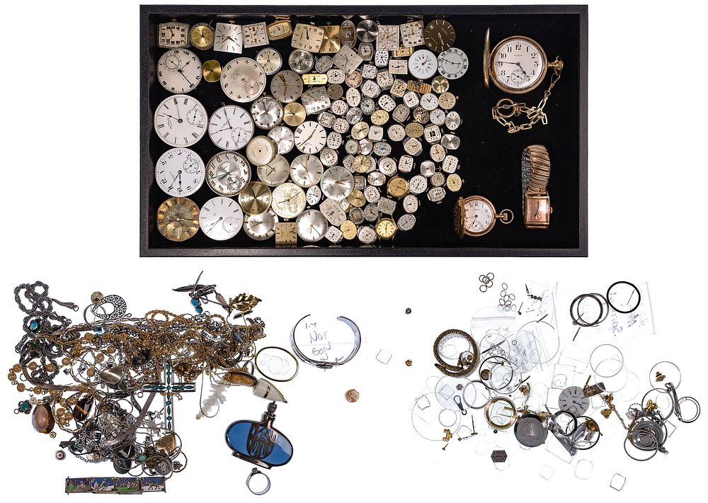 Lot 310: 14k Gold Wristwatch, Watch Movement, Parts and Costume