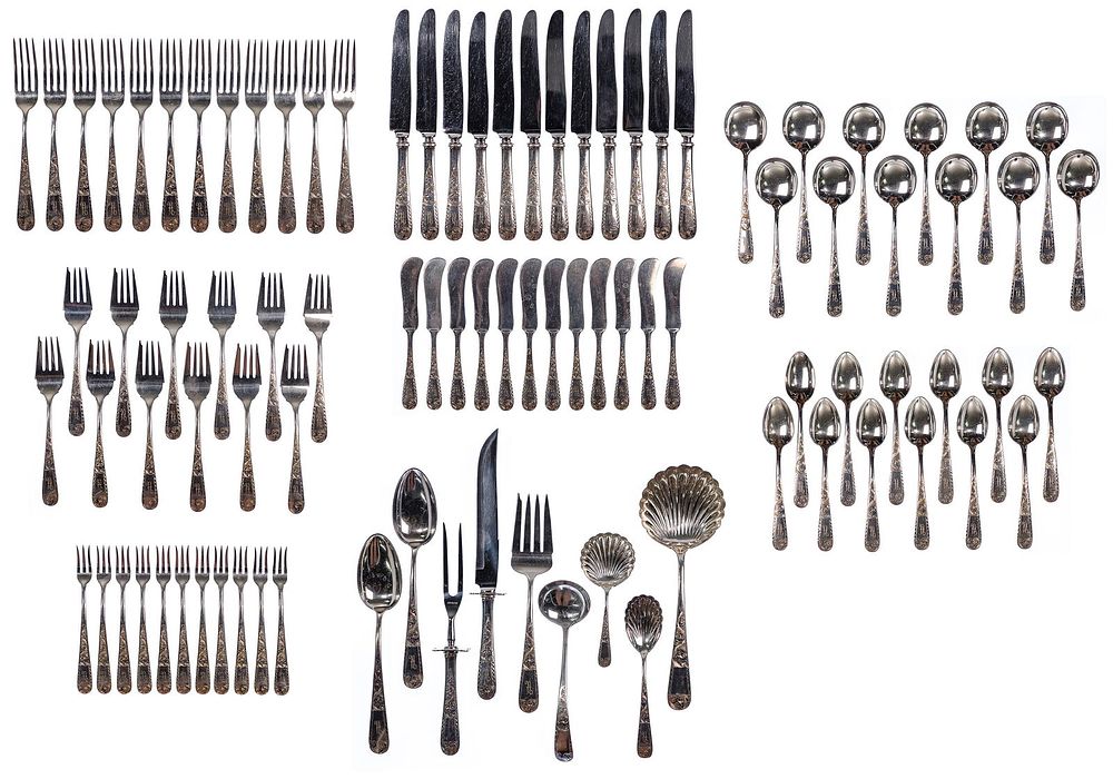 Lot 368: S. Kirk & Sons Sterling Silver 'Mayflower' Flatware