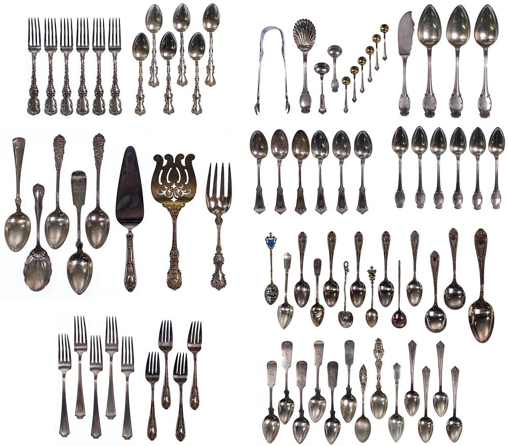 Lot 369: Sterling Silver and Coin Silver (900) Flatware