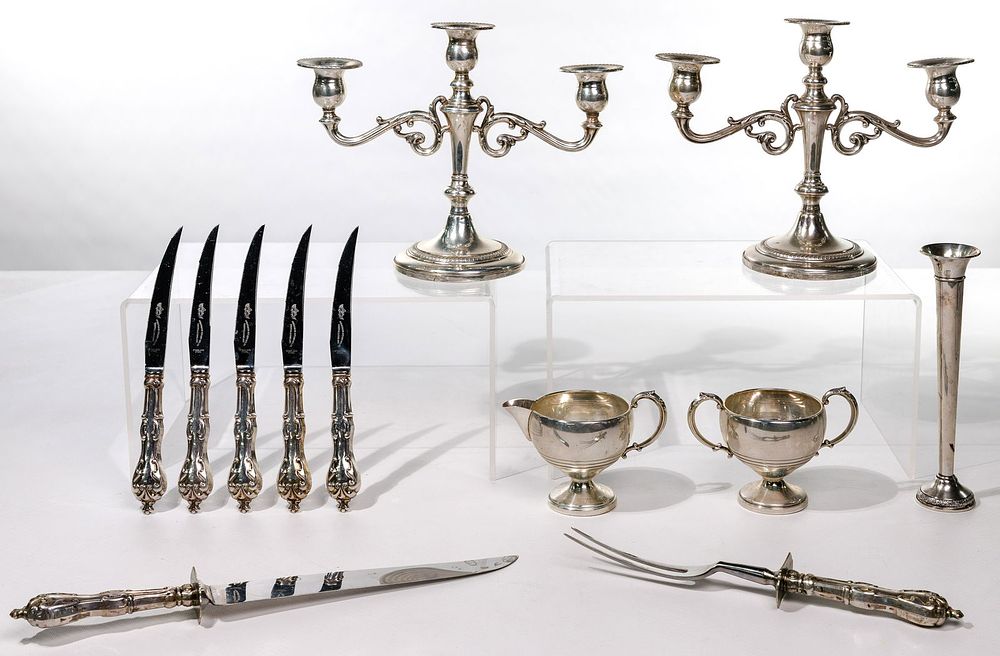 Lot 370: Sterling Silver Hollowware and Flatware Assortment