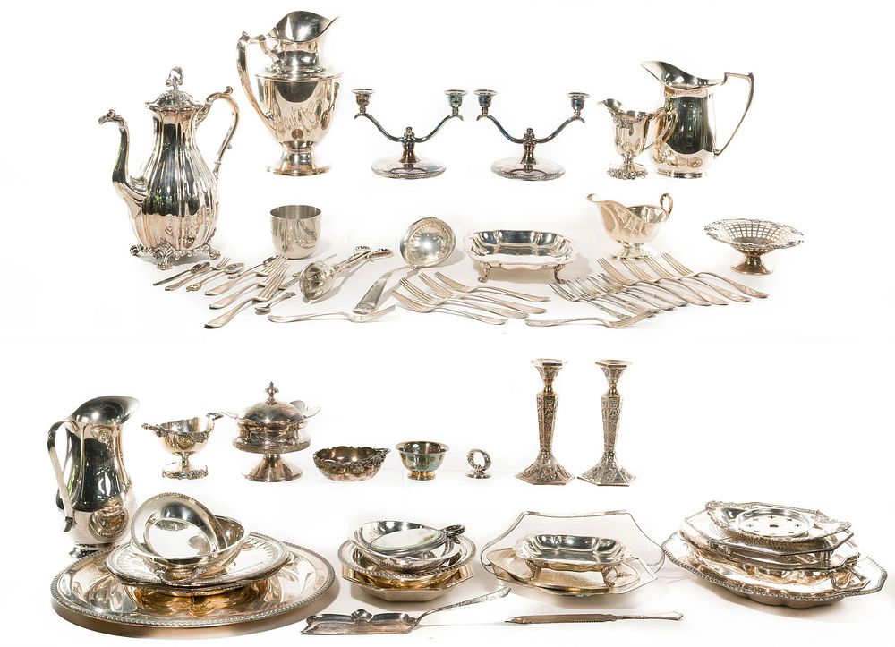 Lot 372: Silverplate Hollowware and Flatware Assortment