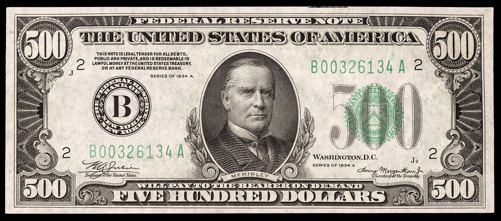 Lot 377: 1934-A $500 New York Federal Reserve Note AU+