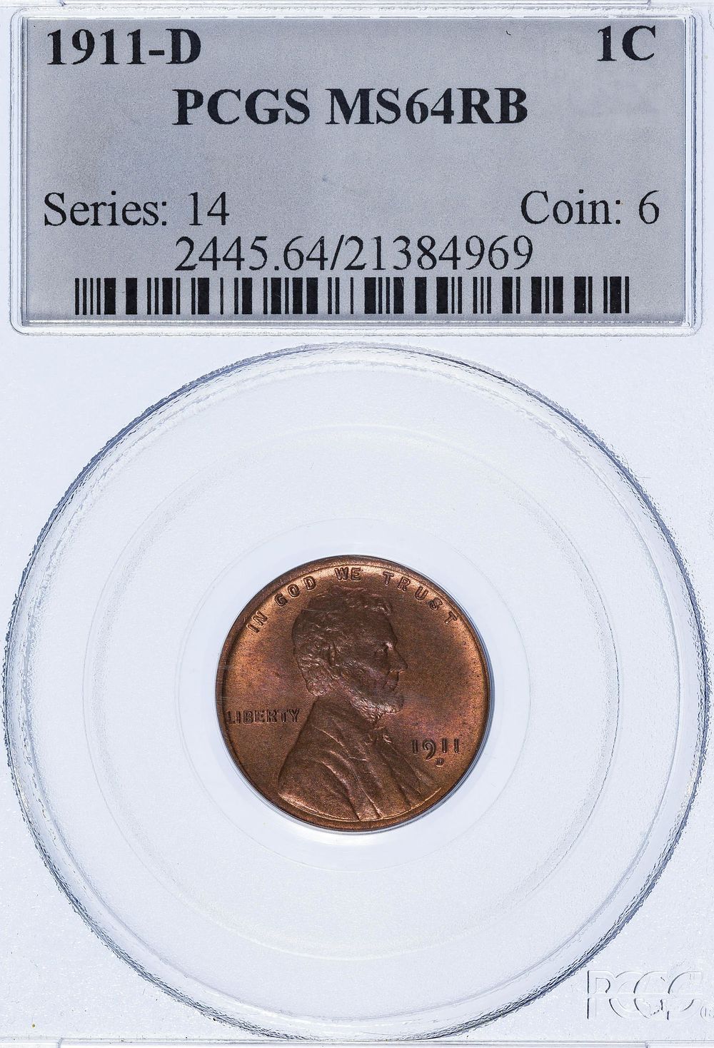 Lot 380: 1911-D 1c MS-64 RB PCGS