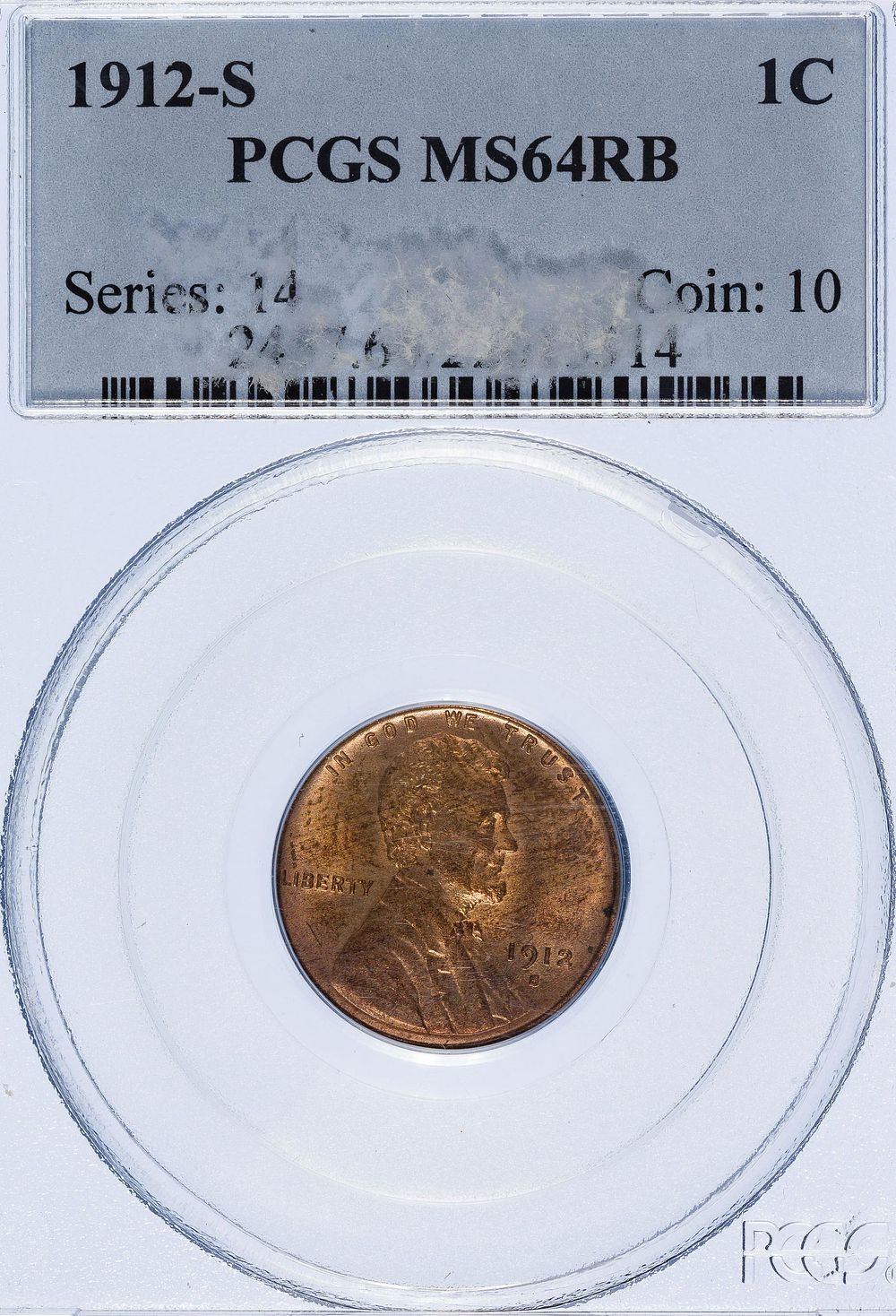 Lot 382: 1912-S 1c MS-64 RB PCGS