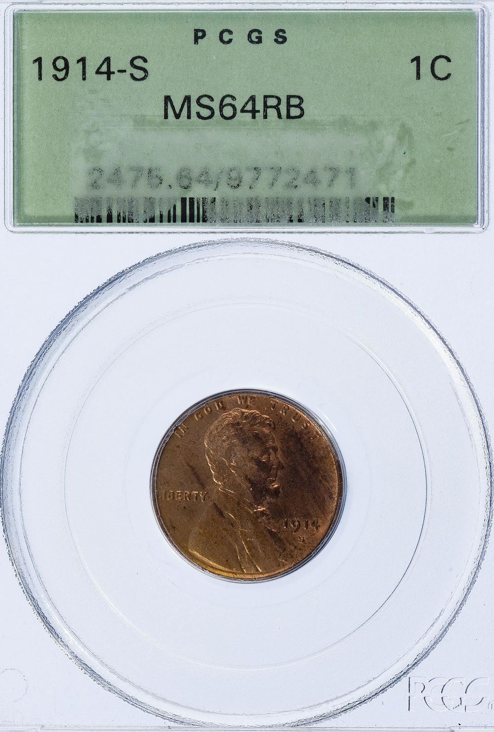 Lot 388: 1914-S 1c MS-64 RB PCGS