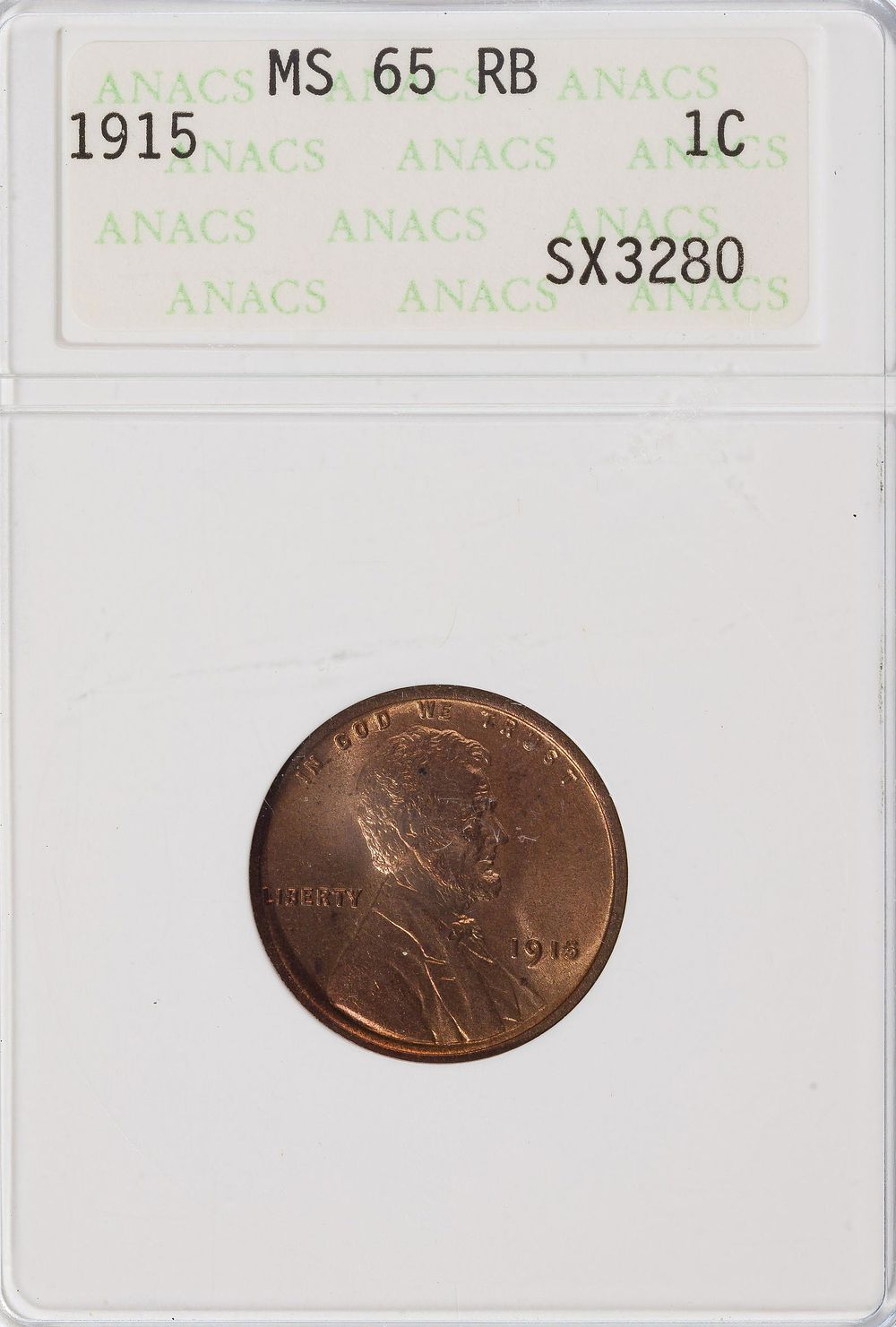 Lot 389: 1915 1c MS-65 RB ANACS