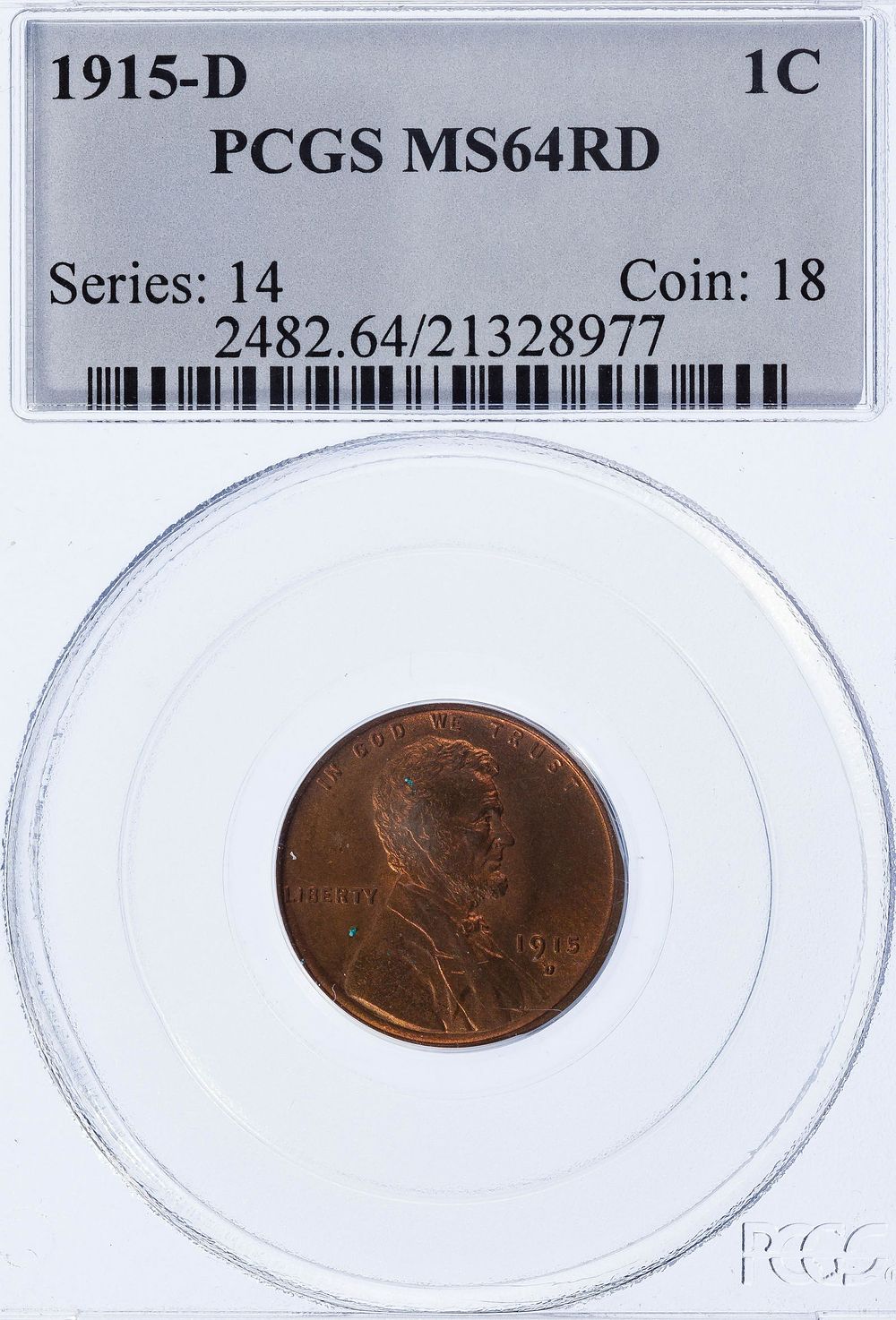 Lot 390: 1915-D 1c MS-64 RD PCGS