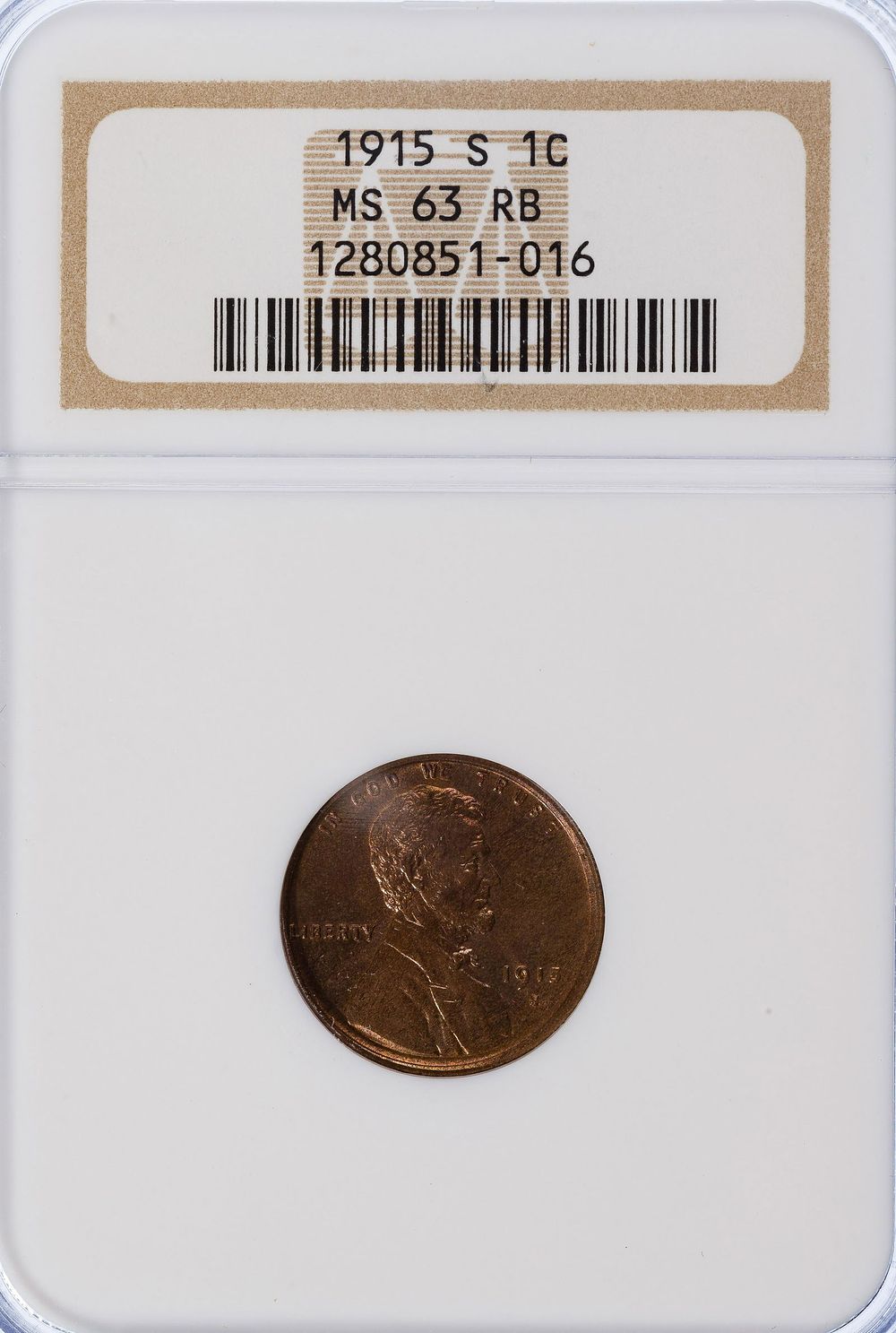 Lot 391: 1915-S 1c MS-63 RB NGC