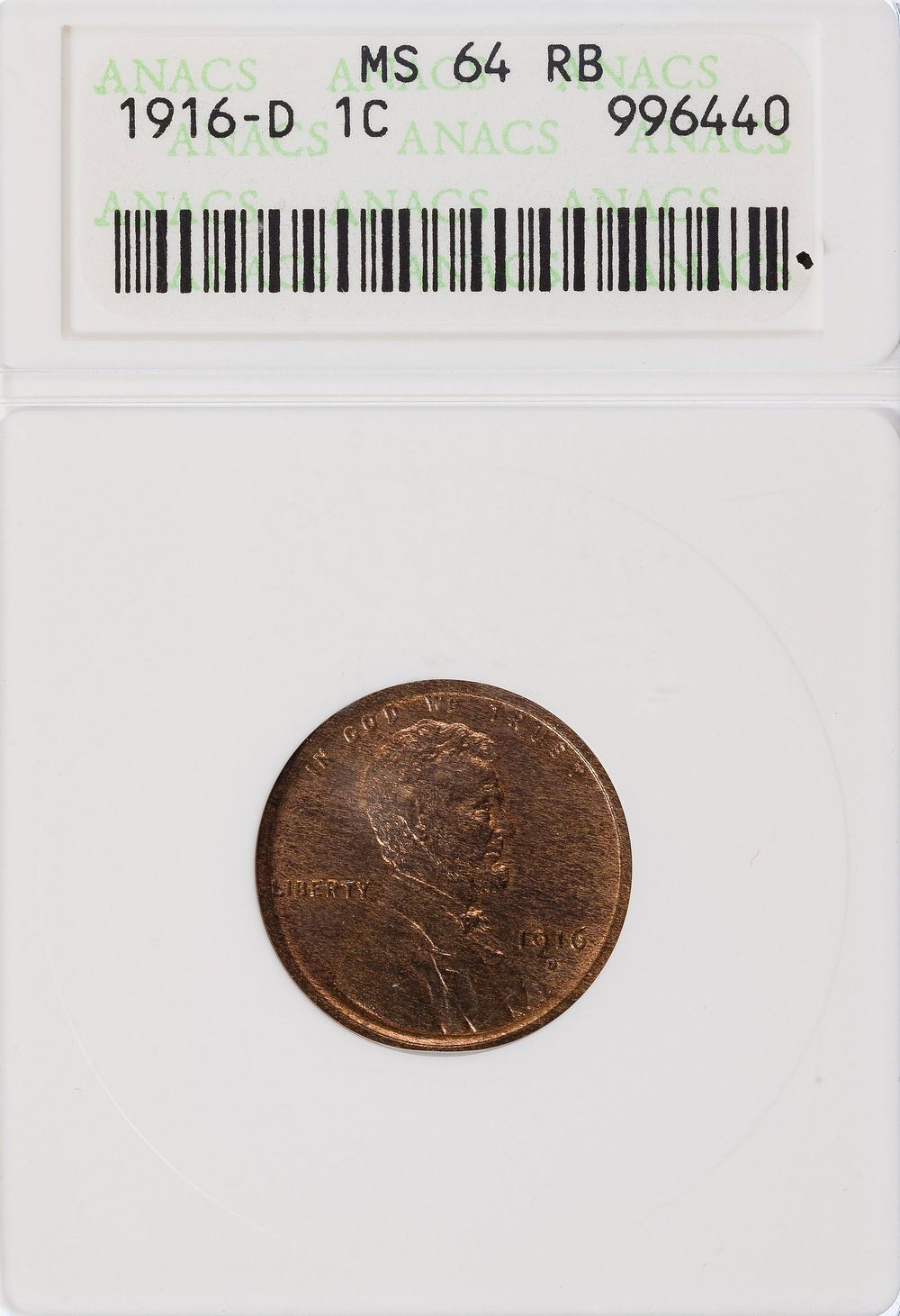 Lot 393: 1916-S 1c MS-64 RB ANACS