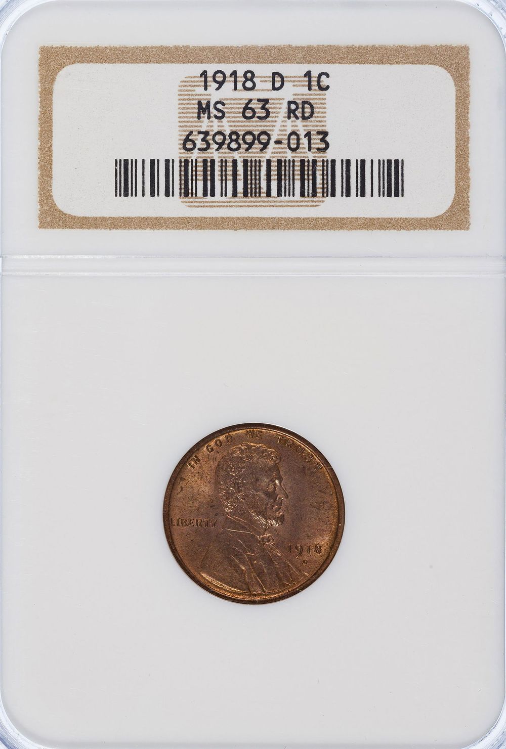 Lot 397: 1918-D 1c MS-63 RD NGC
