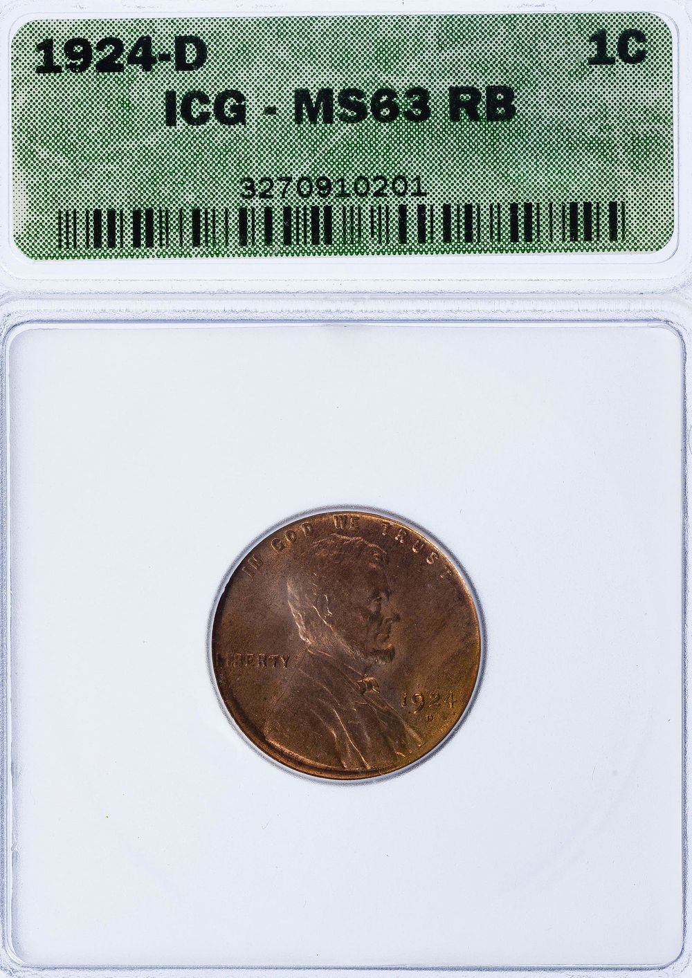 Lot 402: 1924-D 1c MS-63 RB ICG