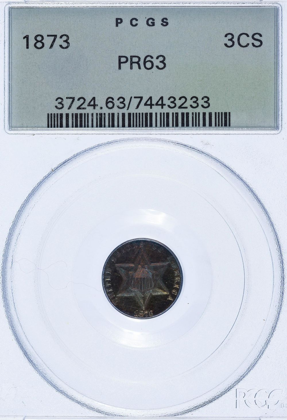 Lot 410: 1873 3c PR-63 PCGS