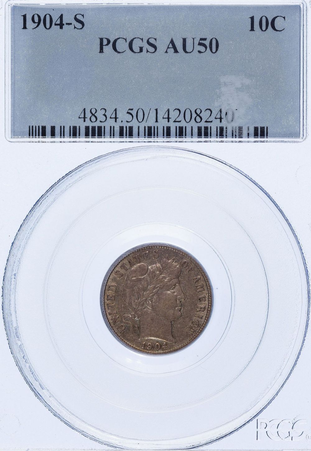 Lot 430: 1904-S 10c AU-50 PCGS