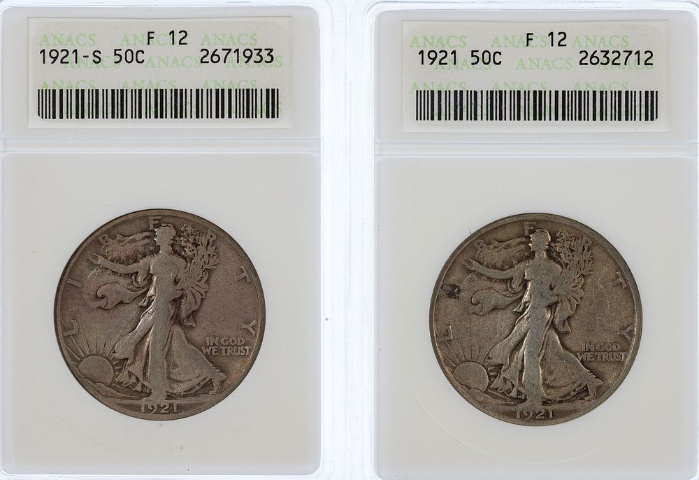 Lot 443: 1921 and 1921-S 50c F-12 ANACS